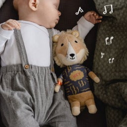 Eddie der Löwe – Spieluhr mit Geschenkset - 1 Set mit Stofftier, Musikplayer, Datenkabel, Geschenkbox, Glückwunschkarte, Batterien, Gutschein für ein Schlaflied, Anleitung