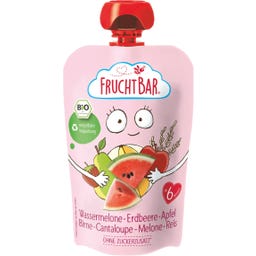 Bio Quetschie Wassermelone-Erdbeere-Apfel-Birne-Cantaloupe Melone-Reis - 100 g