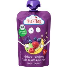 Bio Quetschie Himbeere-Heidelbeere-Traube-Banane-Apfel-Hafer - 100 g