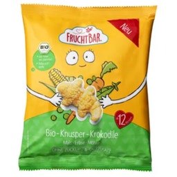 FruchtBar Bio Knusper-Krokodile Mais-Erbse-Möhre