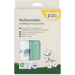 Grünspecht Mullwindeln 70x70 cm, sortiert - 3 Stück