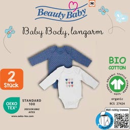 Beauty Baby Body langarm 2er Pack blau|weiß - 62-68