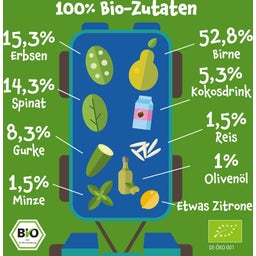 Bio Quetschie 'Birne, Erbsen, Spinat, Gurke, Kokosnuss, Reis' - 100 g