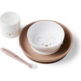 Set Pappa - 4 Stoviglie in Silicone Bianco/Marrone