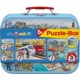Mallette M&eacute;tallique de 4 Puzzles sur les Transports