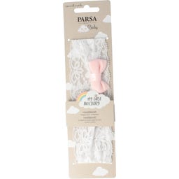 Baby Haarband wei&szlig; Spitze mit rosa Schleife