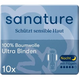 100% Baumwolle Ultra Binden Nacht mit Fl&uuml;geln