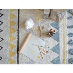 Baumwoll-Teppich Azteca Natural Vintage Blue - 140x200 cm